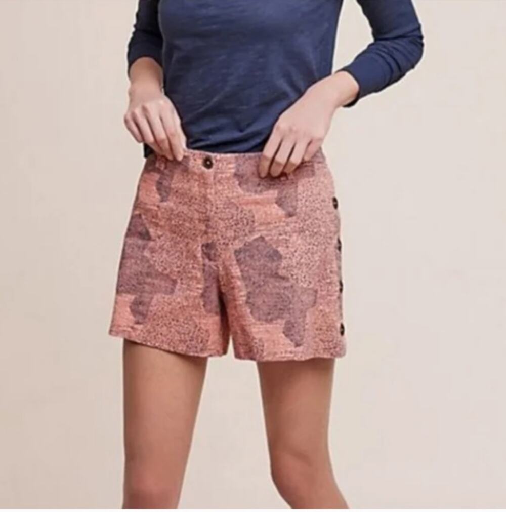 ANTHROPOLOGIE Cartonnier Pink Patterned High Waisted Shorts // 4